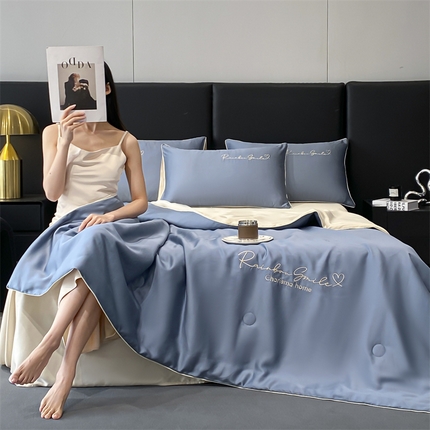 91家纺网 家纺一手货源 找家纺 （总）小久久（小九九） 2024新款水洗真丝刺绣双拼夏被四件套-心恋