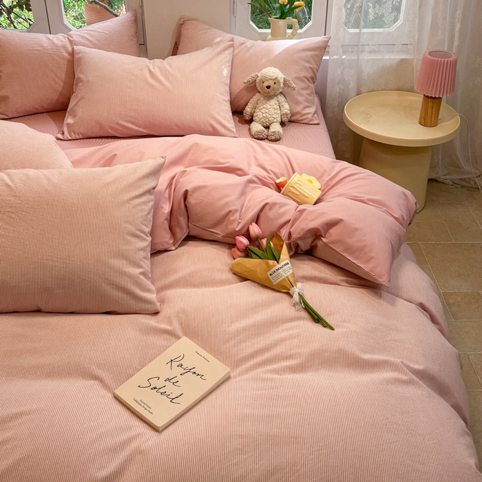 91家纺网 家纺一手货源 找家纺 喜居 2024新款全棉色织被套单被套纯棉被套全棉被套 小蜜条粉