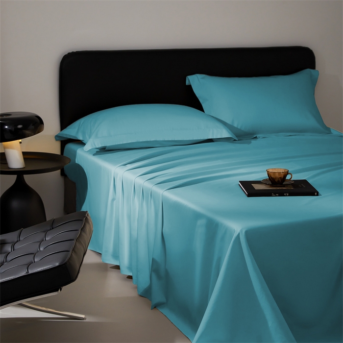 91家纺网 家纺一手货源 找家纺 秀色家纺 2025新款高端酒店纯色50支贡缎长绒棉床单单件纯棉全棉贡缎可裸睡单双人 莫奈-雾霾蓝