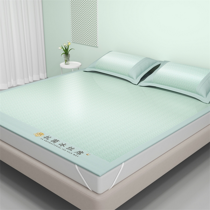 91家纺网 家纺一手货源 找家纺 鑫姿席业 2025新款亲肤舒适5A抗菌冰丝席 云水绿（床席款）