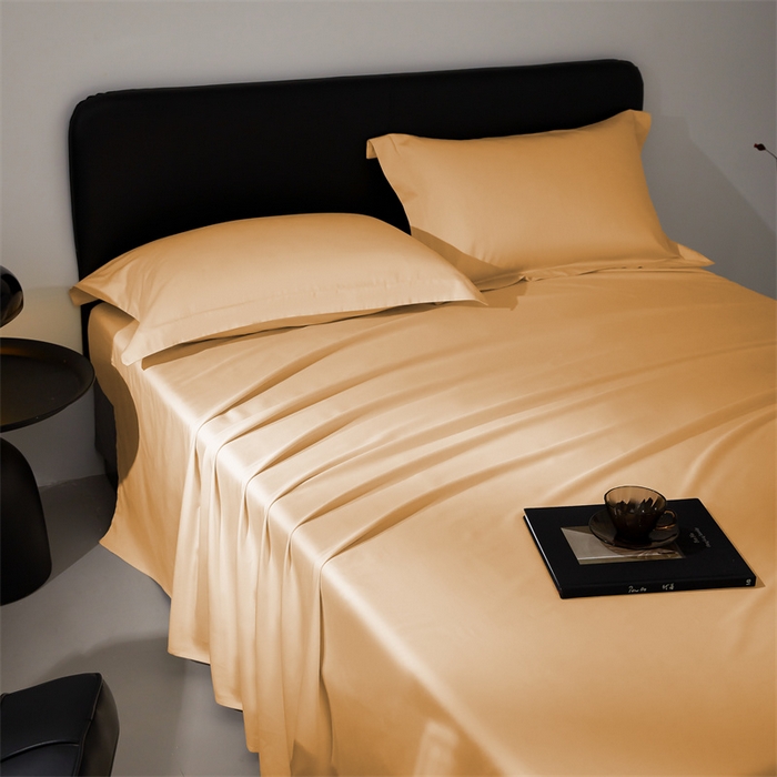 91家纺网 家纺一手货源 找家纺 秀色家纺 2025新款高端酒店纯色50支贡缎长绒棉床单单件纯棉全棉贡缎可裸睡单双人 莫奈-南瓜橘