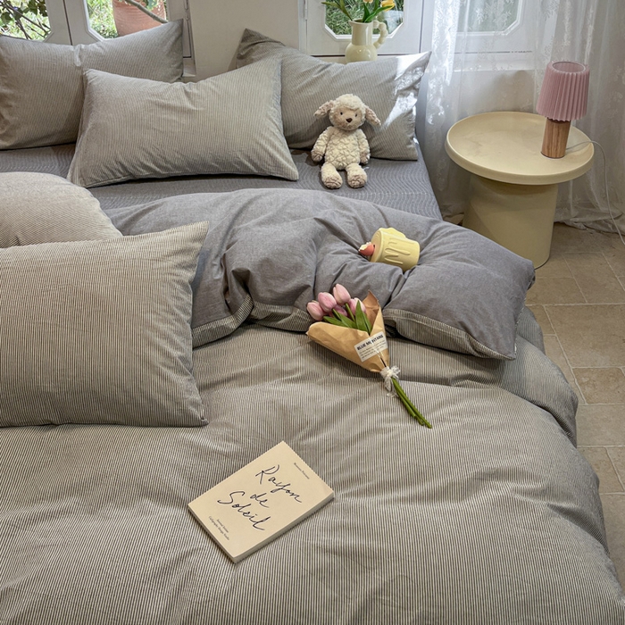 91家纺网 家纺一手货源 找家纺 喜居 2024新款全棉色织被套单被套纯棉被套全棉被套 小蜜条灰