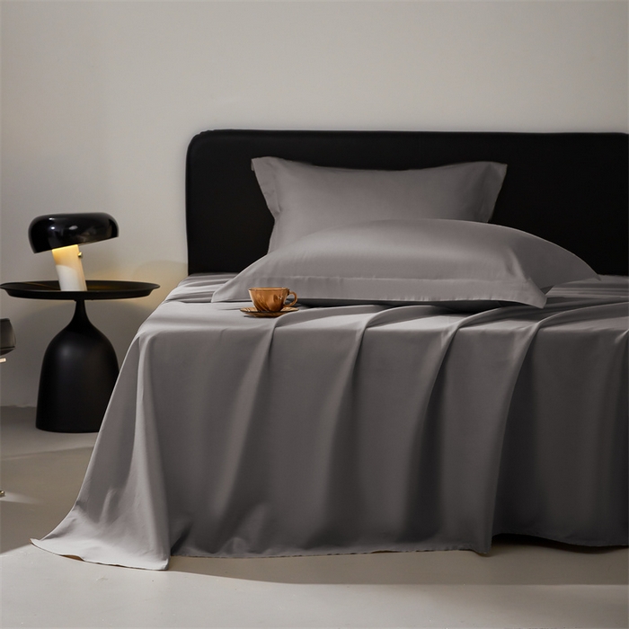 91家纺网 家纺一手货源 找家纺 秀色家纺 2025新款高端酒店纯色50支贡缎长绒棉床单单件纯棉全棉贡缎可裸睡单双人 莫奈-帝王灰