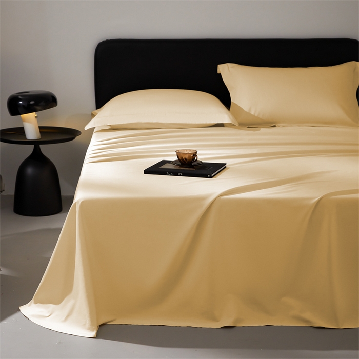 91家纺网 家纺一手货源 找家纺 秀色家纺 2025新款高端酒店纯色50支贡缎长绒棉床单单件纯棉全棉贡缎可裸睡单双人 莫奈-奶茶米