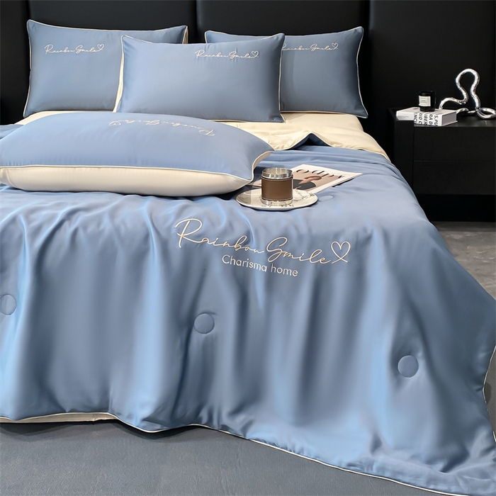 91家纺网 家纺一手货源 找家纺 （总）小久久（小九九） 2024新款水洗真丝刺绣双拼夏被四件套-心恋