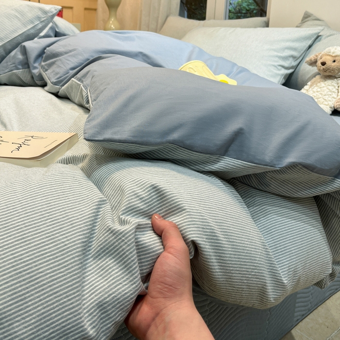 91家纺网 家纺一手货源 找家纺 喜居 2024新款全棉色织被套单被套纯棉被套全棉被套 小密条蓝