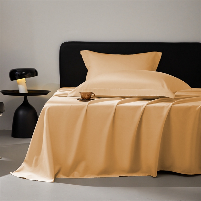 91家纺网 家纺一手货源 找家纺 秀色家纺 2025新款高端酒店纯色50支贡缎长绒棉床单单件纯棉全棉贡缎可裸睡单双人 莫奈-南瓜橘