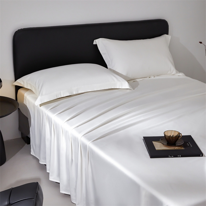 91家纺网 家纺一手货源 找家纺 秀色家纺 2025新款高端酒店纯色50支贡缎长绒棉床单单件纯棉全棉贡缎可裸睡单双人 莫奈-皓月白