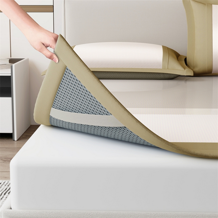 91家纺网 家纺一手货源 找家纺 鑫姿席业 2025新款渐变款亲肤舒适5A抗菌冰丝席 秋香驼（床席款）