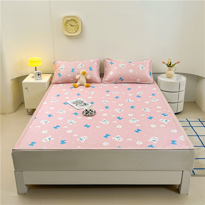 91家纺网 家纺一手货源 找家纺 喜居 2024新款碳光冰丝席冰丝凉席印花冰丝席三件套软凉席子 可爱兔