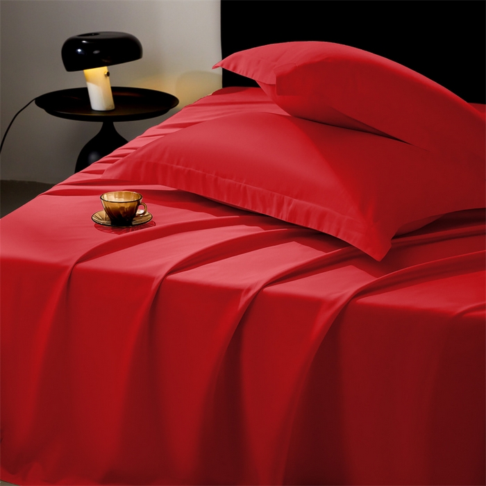 91家纺网 家纺一手货源 找家纺 秀色家纺 2025新款高端酒店纯色50支贡缎长绒棉床单单件纯棉全棉贡缎可裸睡单双人 莫奈-海棠红