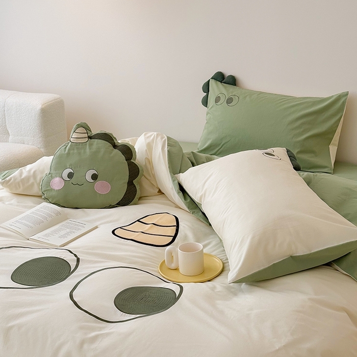 91家纺网 家纺一手货源 找家纺 （总）蜜柚 2024新款全棉水洗棉工艺贴布绣卡通四件套