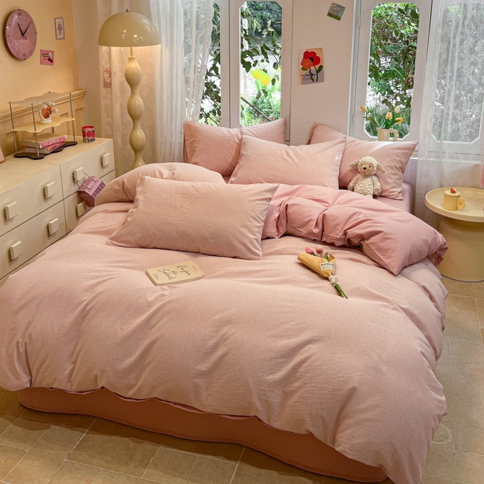 91家纺网 家纺一手货源 找家纺 喜居 2024新款全棉色织被套单被套纯棉被套全棉被套 小蜜条粉