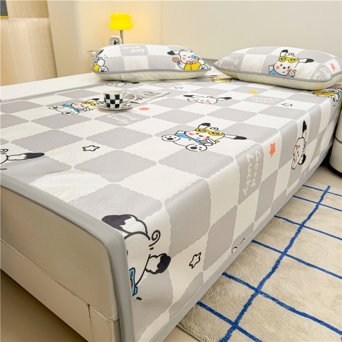 91家纺网 家纺一手货源 找家纺 喜居 2024新款碳光冰丝席冰丝凉席印花冰丝席三件套软凉席子 欢乐狗