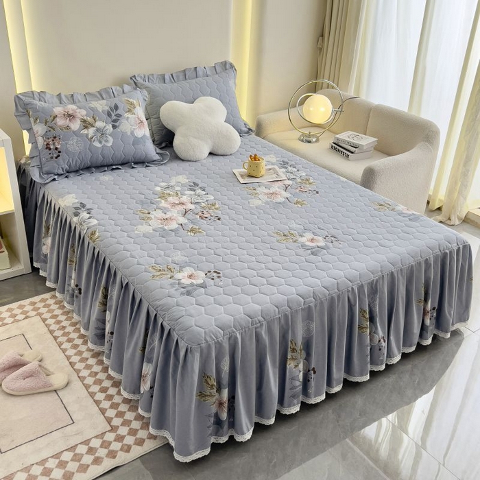 91家纺网 家纺一手货源 找家纺 情煊家纺 2024新款全棉亲肤夹棉纯色印花床裙单品系列-单床裙 茗香阁