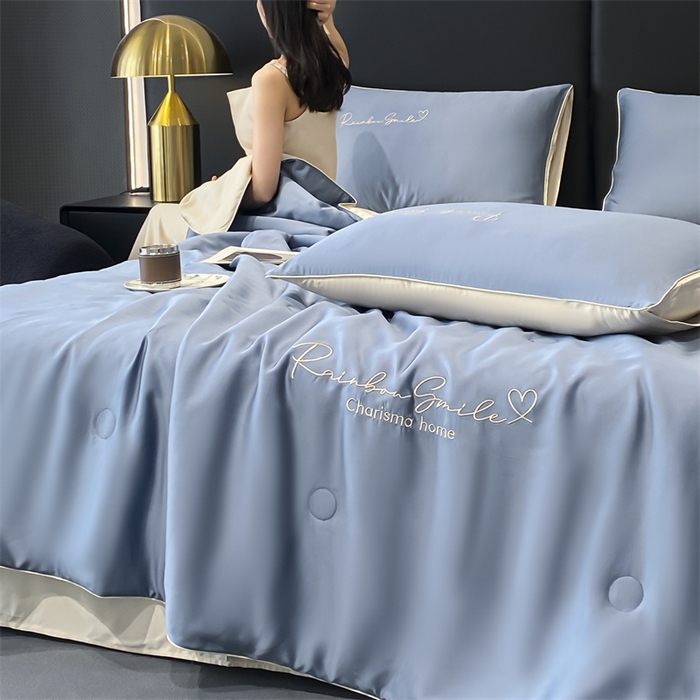 91家纺网 家纺一手货源 找家纺 （总）小久久（小九九） 2024新款水洗真丝刺绣双拼夏被四件套-心恋