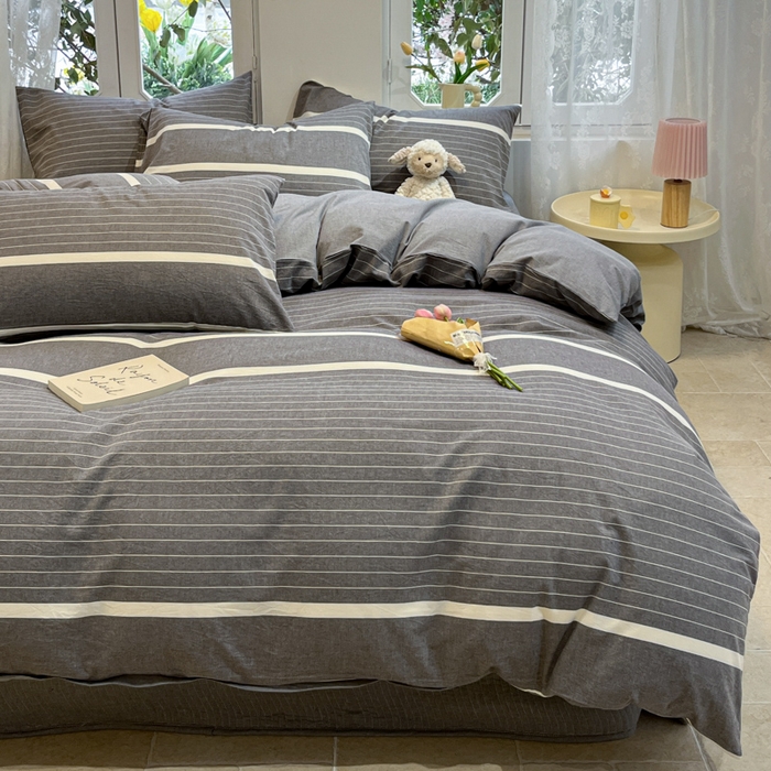 91家纺网 家纺一手货源 找家纺 喜居 2024新款全棉色织被套单被套纯棉被套全棉被套 光阴灰