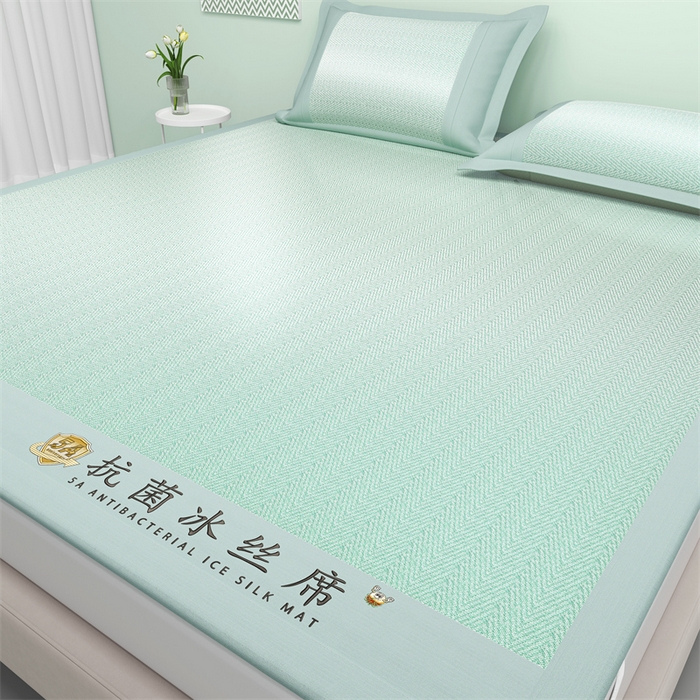 91家纺网 家纺一手货源 找家纺 鑫姿席业 2025新款亲肤舒适5A抗菌冰丝席 云水绿（床席款）
