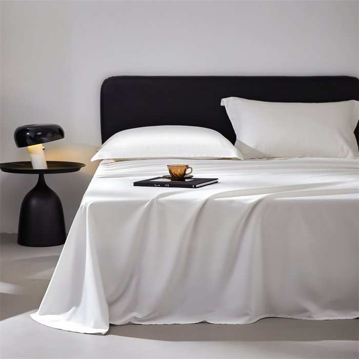 91家纺网 家纺一手货源 找家纺 秀色家纺 2025新款高端酒店纯色50支贡缎长绒棉床单单件纯棉全棉贡缎可裸睡单双人 莫奈-皓月白