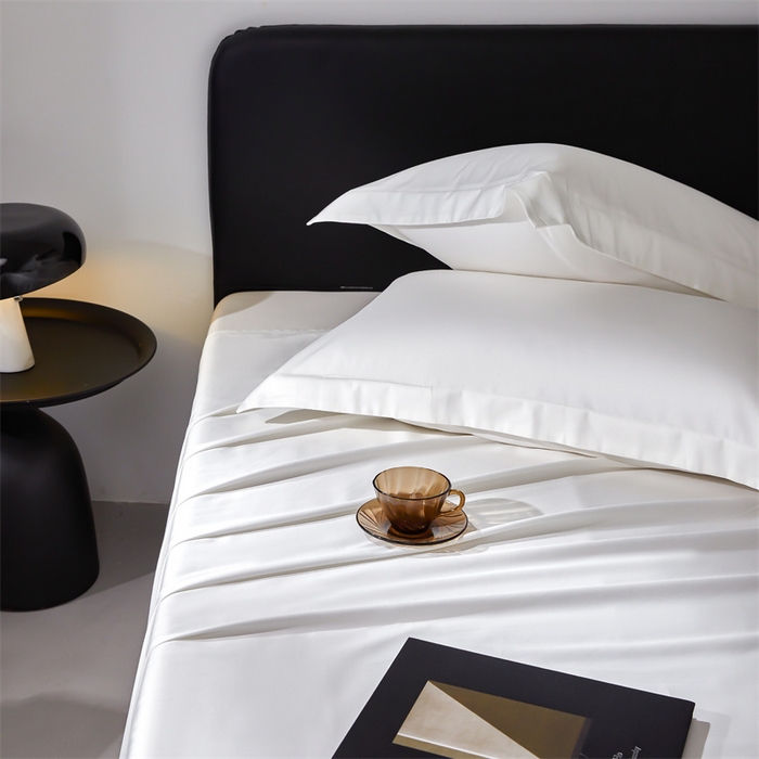 91家纺网 家纺一手货源 找家纺 秀色家纺 2025新款高端酒店纯色50支贡缎长绒棉床单单件纯棉全棉贡缎可裸睡单双人 莫奈-皓月白