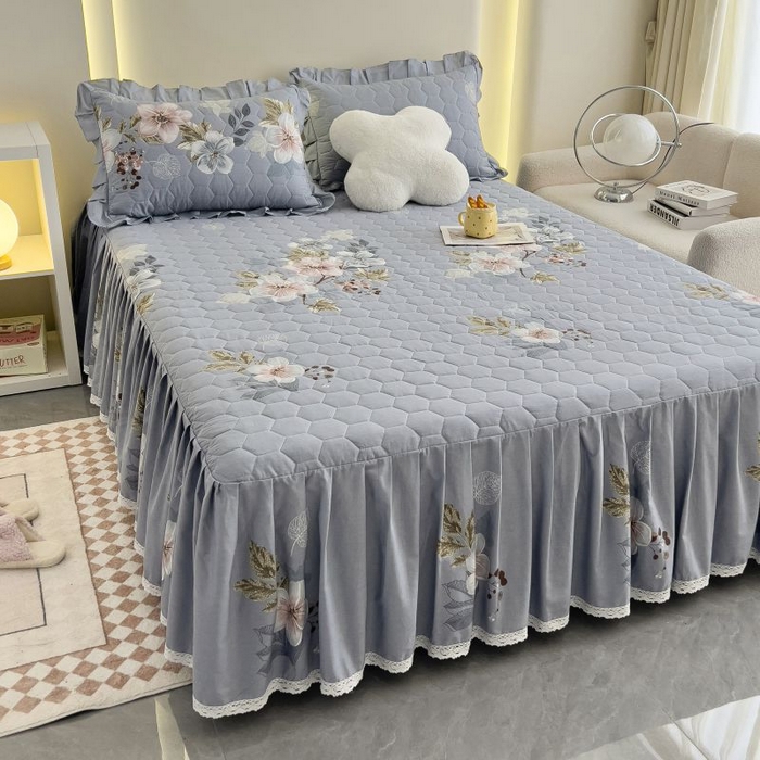 91家纺网 家纺一手货源 找家纺 情煊家纺 2024新款全棉亲肤夹棉纯色印花床裙单品系列-单床裙 茗香阁