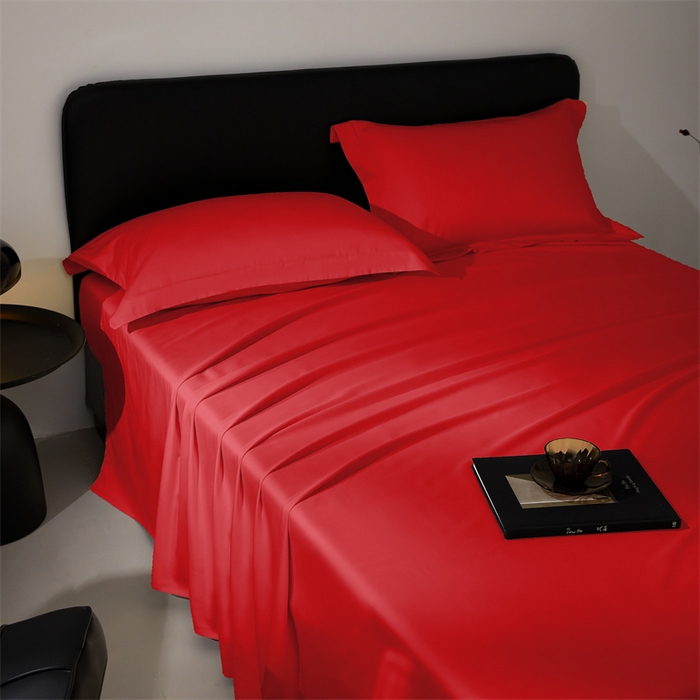 91家纺网 家纺一手货源 找家纺 秀色家纺 2025新款高端酒店纯色50支贡缎长绒棉床单单件纯棉全棉贡缎可裸睡单双人 莫奈-海棠红