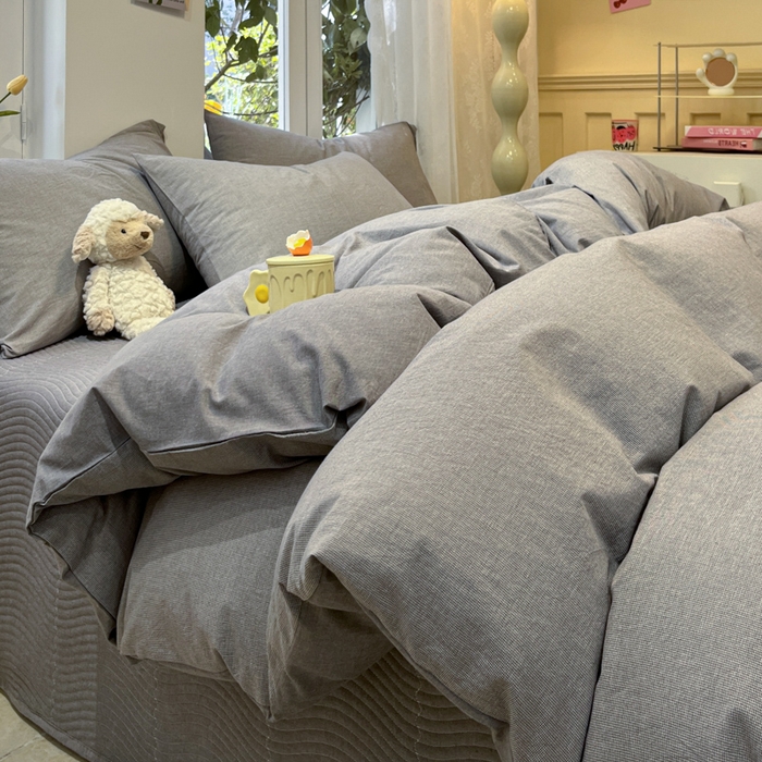 91家纺网 家纺一手货源 找家纺 喜居 2024新款全棉色织被套单被套纯棉被套全棉被套 小千鸟灰