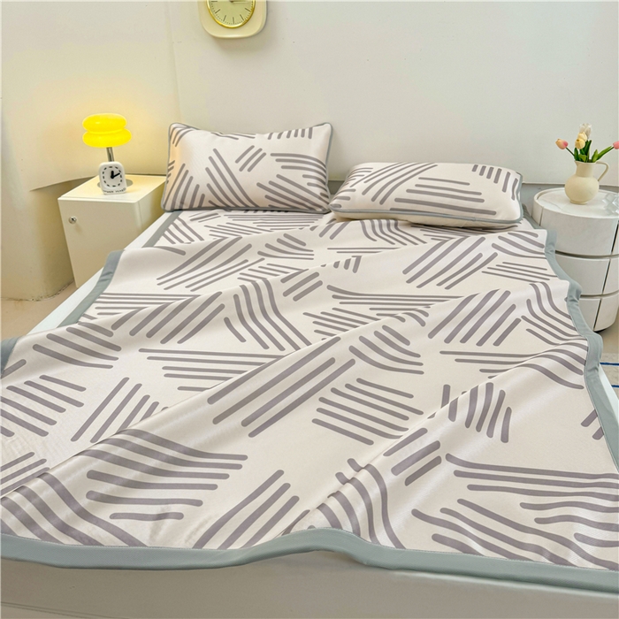 91家纺网 家纺一手货源 找家纺 喜居 2024新款碳光冰丝席冰丝凉席印花冰丝席三件套软凉席子 简约生活