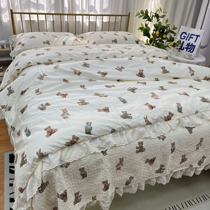 暖居 2024新款被套床盖四件套 熊和兔子