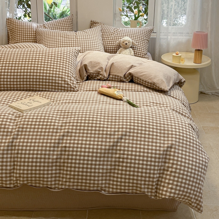 91家纺网 家纺一手货源 找家纺 喜居 2024新款全棉色织被套单被套纯棉被套全棉被套 小格咖