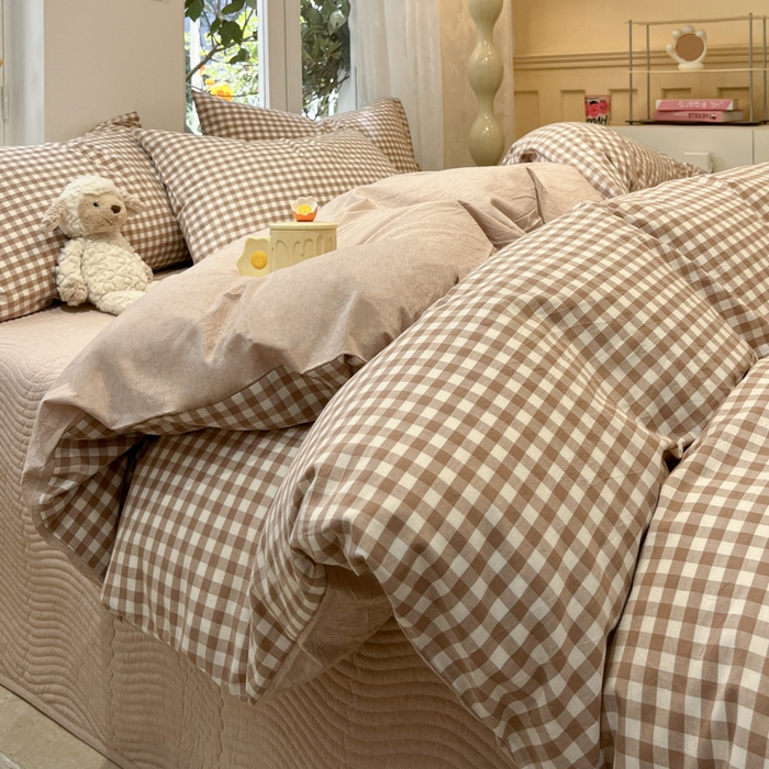 91家纺网 家纺一手货源 找家纺 喜居 2024新款全棉色织被套单被套纯棉被套全棉被套 小格咖