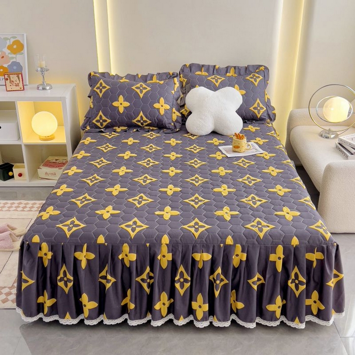 91家纺网 家纺一手货源 找家纺 情煊家纺 2024新款全棉亲肤夹棉纯色印花床裙单品系列-单床裙 轻奢范