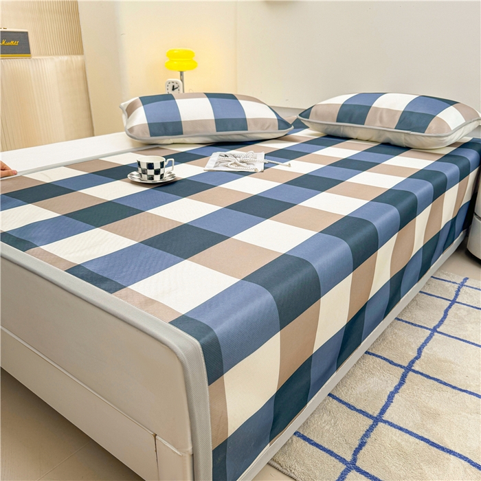 91家纺网 家纺一手货源 找家纺 喜居 2024新款碳光冰丝席冰丝凉席印花冰丝席三件套软凉席子 无印格调