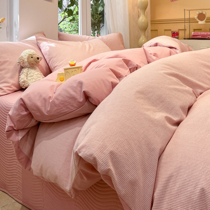 91家纺网 家纺一手货源 找家纺 喜居 2024新款全棉色织被套单被套纯棉被套全棉被套 小蜜条粉