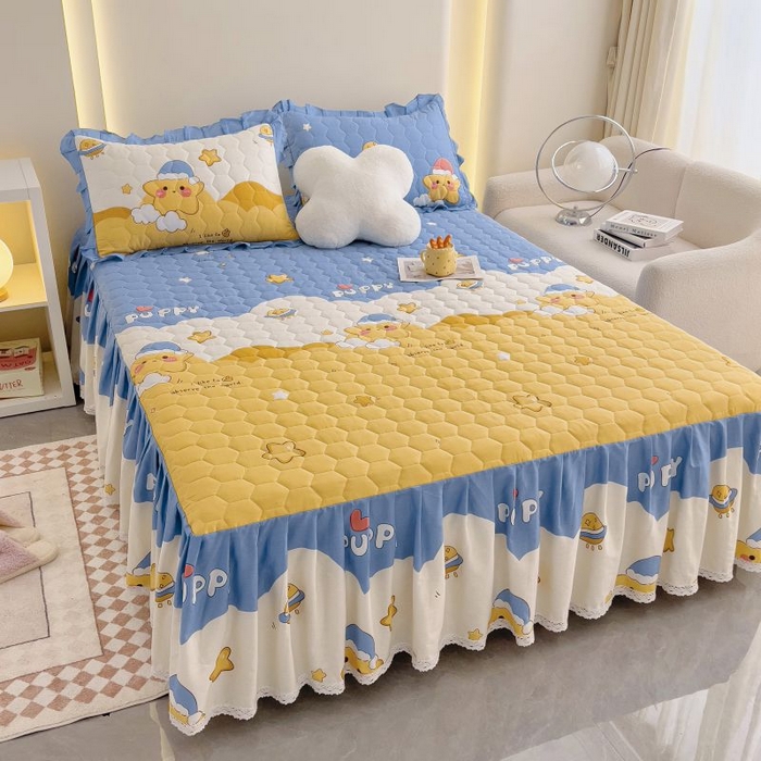 91家纺网 家纺一手货源 找家纺 情煊家纺 2024新款全棉亲肤夹棉纯色印花床裙单品系列-单床裙 甜星