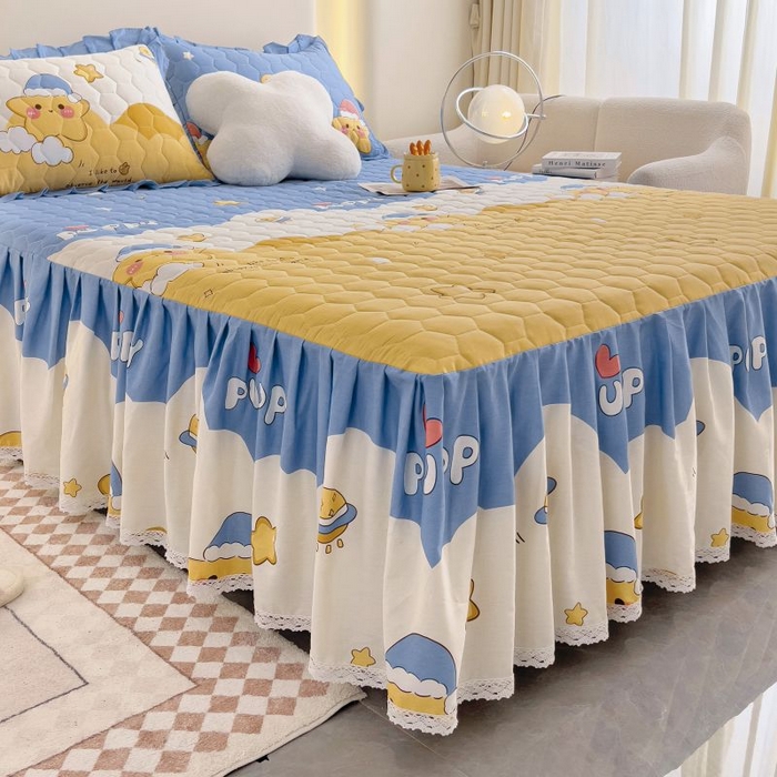 91家纺网 家纺一手货源 找家纺 情煊家纺 2024新款全棉亲肤夹棉纯色印花床裙单品系列-单床裙 甜星