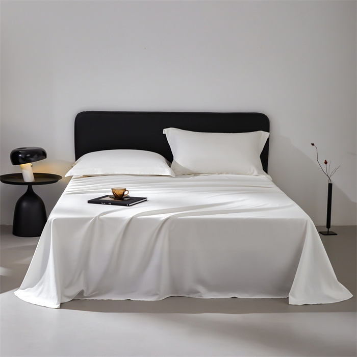 91家纺网 家纺一手货源 找家纺 秀色家纺 2025新款高端酒店纯色50支贡缎长绒棉床单单件纯棉全棉贡缎可裸睡单双人 莫奈-皓月白