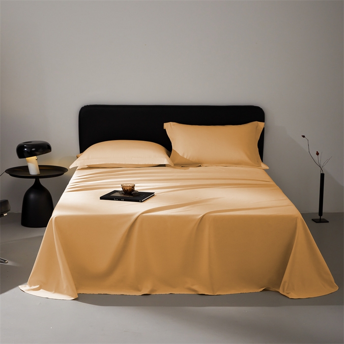 91家纺网 家纺一手货源 找家纺 秀色家纺 2025新款高端酒店纯色50支贡缎长绒棉床单单件纯棉全棉贡缎可裸睡单双人 莫奈-南瓜橘