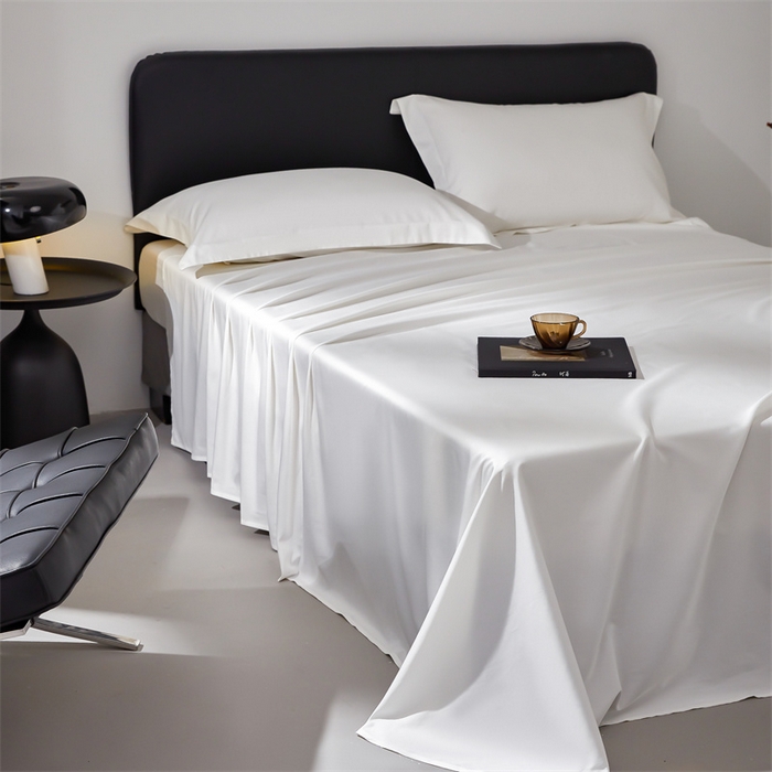 91家纺网 家纺一手货源 找家纺 秀色家纺 2025新款高端酒店纯色50支贡缎长绒棉床单单件纯棉全棉贡缎可裸睡单双人 莫奈-皓月白