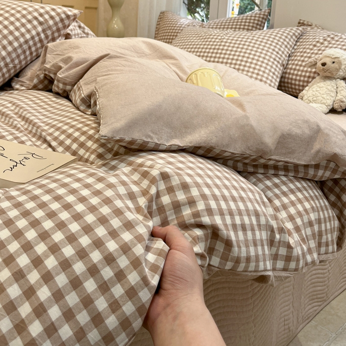 91家纺网 家纺一手货源 找家纺 喜居 2024新款全棉色织被套单被套纯棉被套全棉被套 小格咖