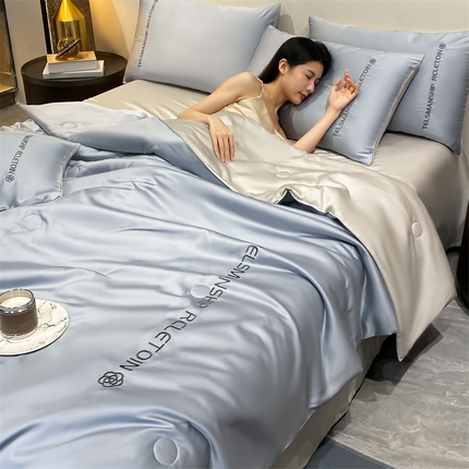 91家纺网 家纺一手货源 找家纺 （总）小久久（小九九） 2024新款水洗真丝刺绣双拼夏被四件套-山茶花