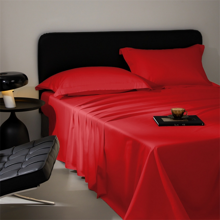 91家纺网 家纺一手货源 找家纺 秀色家纺 2025新款高端酒店纯色50支贡缎长绒棉床单单件纯棉全棉贡缎可裸睡单双人 莫奈-海棠红