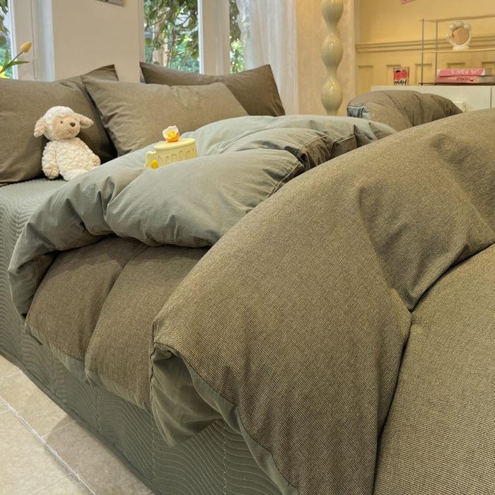 91家纺网 家纺一手货源 找家纺 喜居 2024新款全棉色织被套单被套纯棉被套全棉被套 小千鸟绿