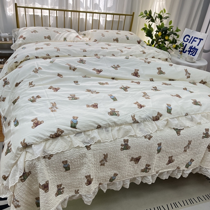 91家纺网 家纺一手货源 找家纺 暖居 2024新款被套床盖四件套 熊和兔子