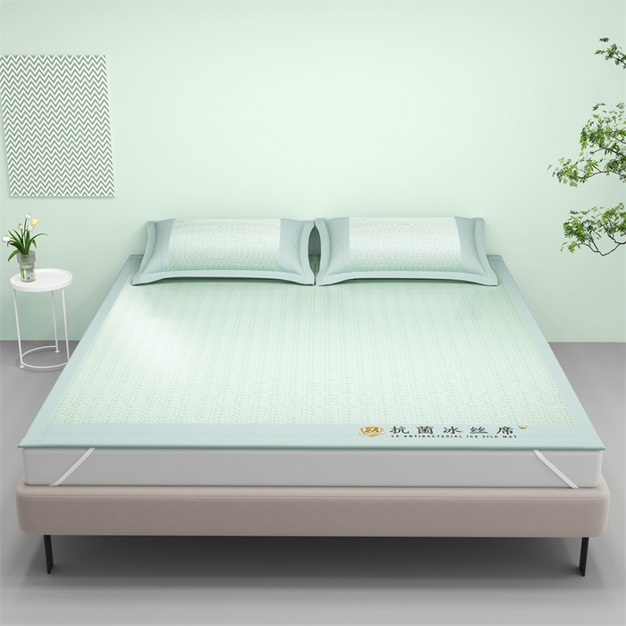 91家纺网 家纺一手货源 找家纺 鑫姿席业 2025新款亲肤舒适5A抗菌冰丝席 云水绿（床席款）