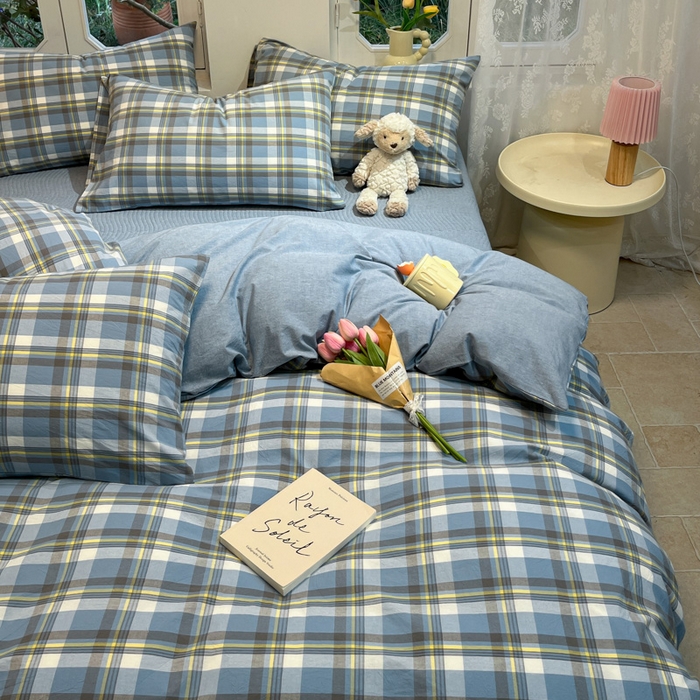 91家纺网 家纺一手货源 找家纺 喜居 2024新款全棉色织被套单被套纯棉被套全棉被套 简兮蓝