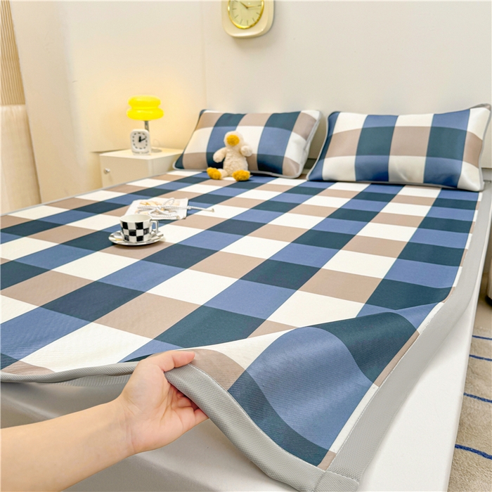 91家纺网 家纺一手货源 找家纺 喜居 2024新款碳光冰丝席冰丝凉席印花冰丝席三件套软凉席子 无印格调