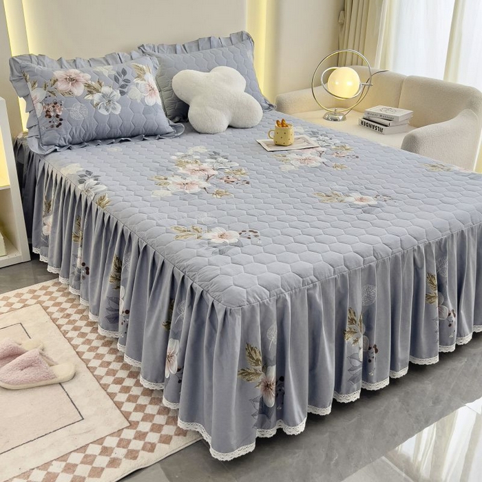 91家纺网 家纺一手货源 找家纺 情煊家纺 2024新款全棉亲肤夹棉纯色印花床裙单品系列-单床裙 茗香阁