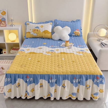 91家纺网 家纺一手货源 找家纺 （总）情煊家纺 2024新款全棉亲肤夹棉纯色印花床裙单品系列-单床裙