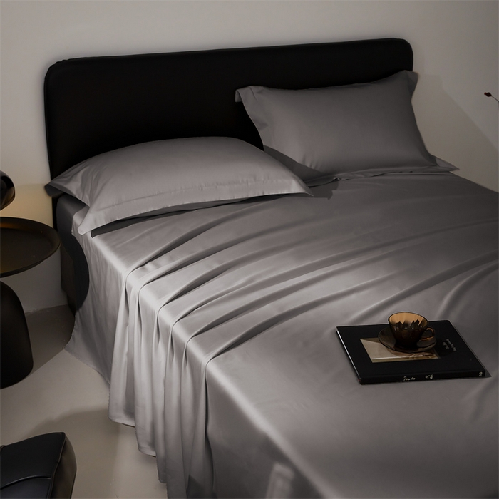 91家纺网 家纺一手货源 找家纺 秀色家纺 2025新款高端酒店纯色50支贡缎长绒棉床单单件纯棉全棉贡缎可裸睡单双人 莫奈-帝王灰